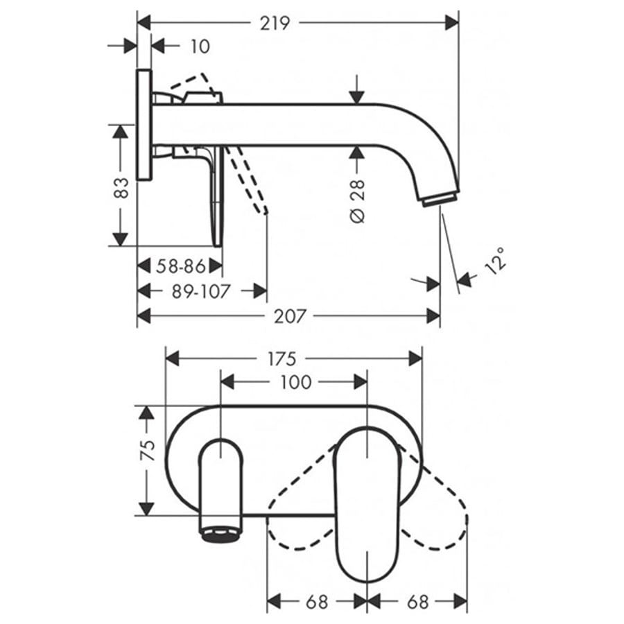 Смеситель для раковины, настенный, хром Hansgrohe Vernis Shape 71578000 2