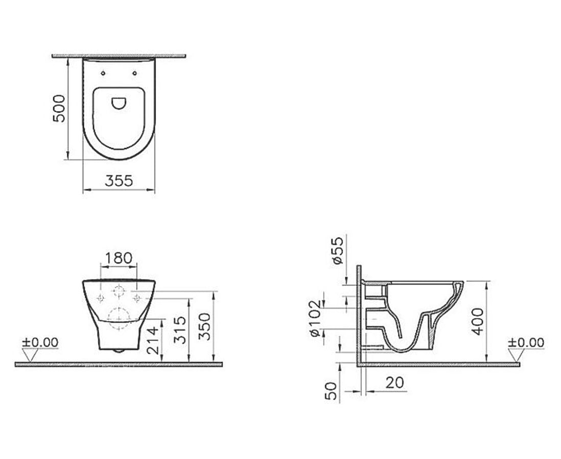 Zentrum Rim-Ex подвесной унитаз Vitra 5795B003-0075 5
