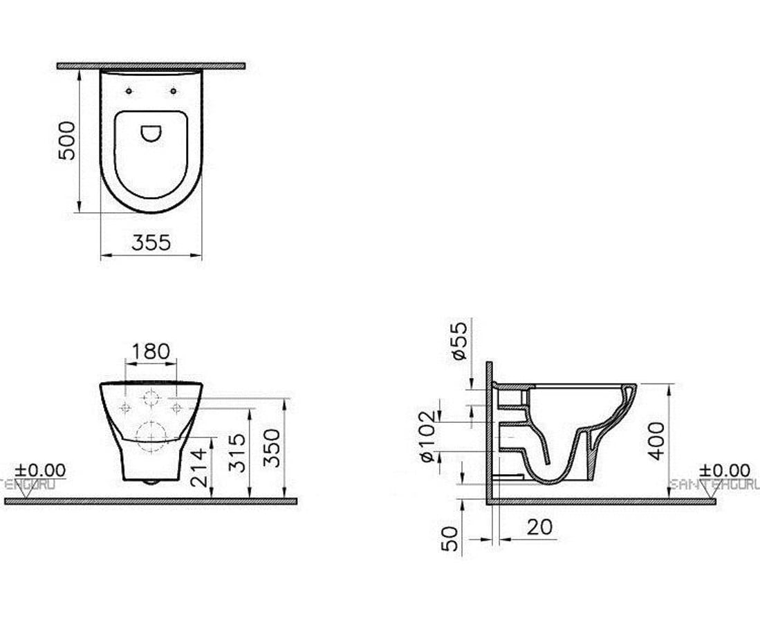 Zentrum Подвесной унитаз-цвет белый Vitra 5785B003-0075 4