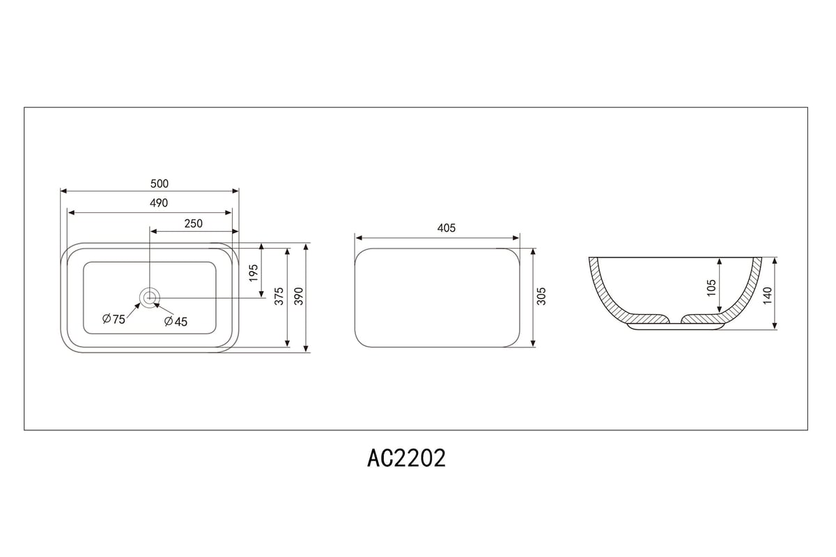 Раковина накладная ABBER Rechteck AC2202 белая 4