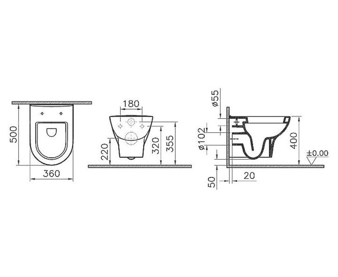 Zentrum Подвесной унитаз-цвет белый Vitra 5785B003-0075 5