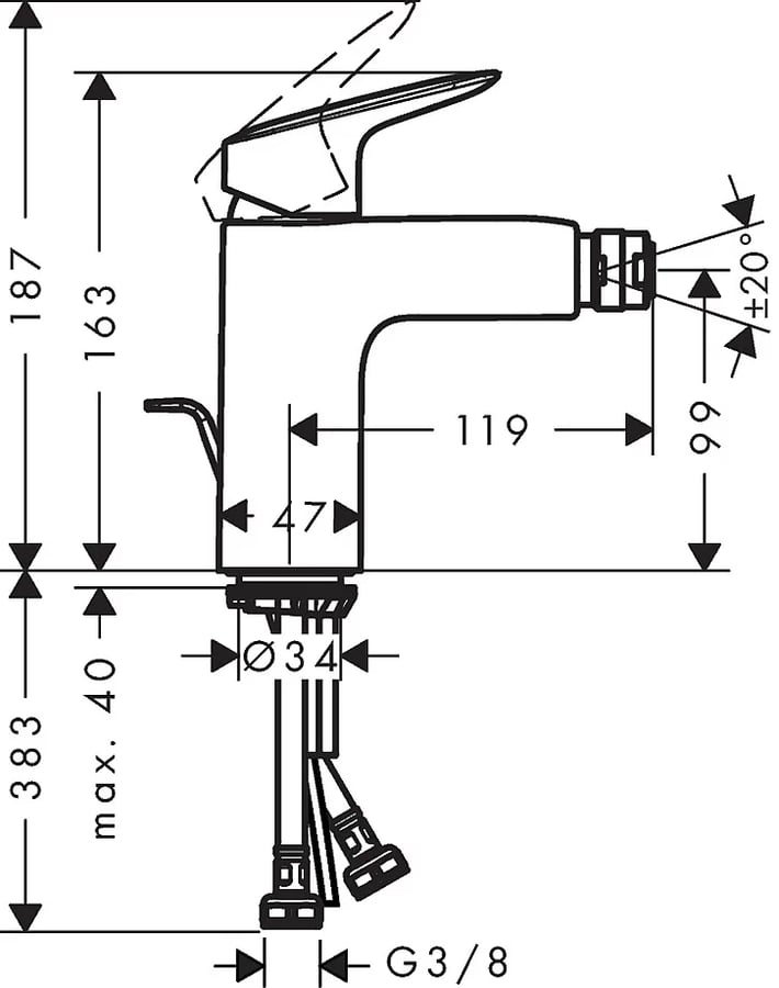 Смеситель для биде 100, с донным клапаном, хром Hansgrohe Logis 71200000 2