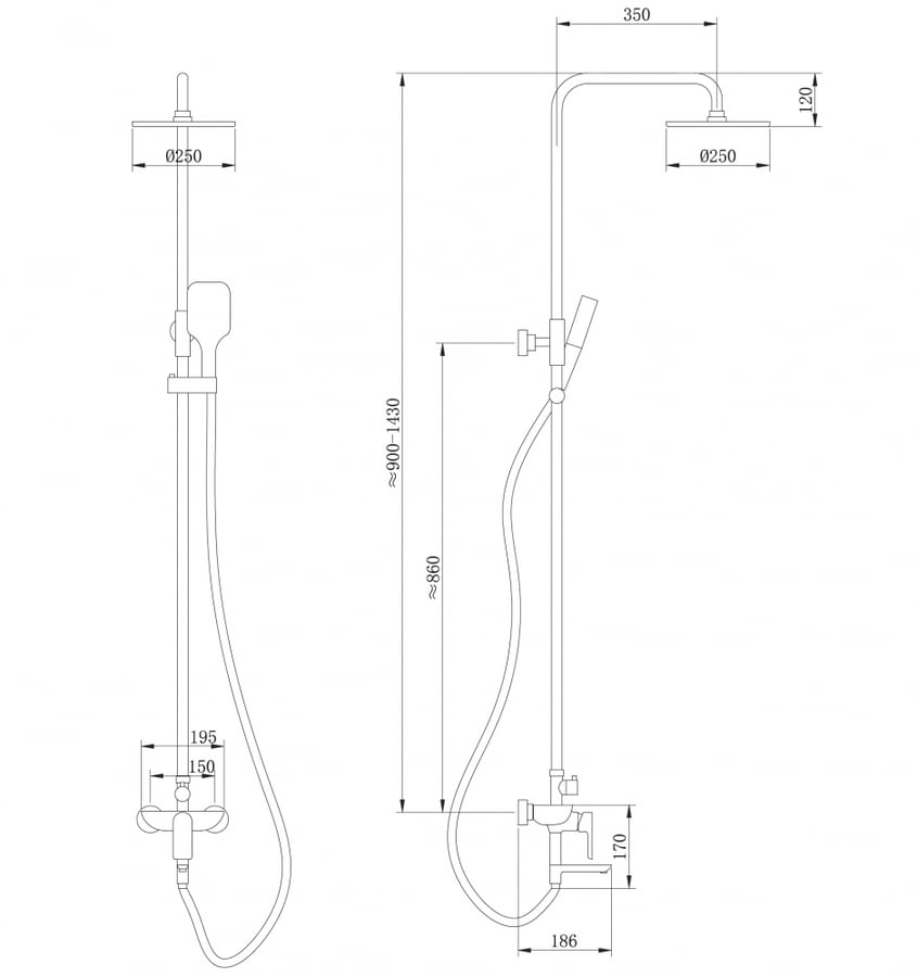 Душевая стойка ABBER Weiss Insel AF8016L с изливом, хром 4