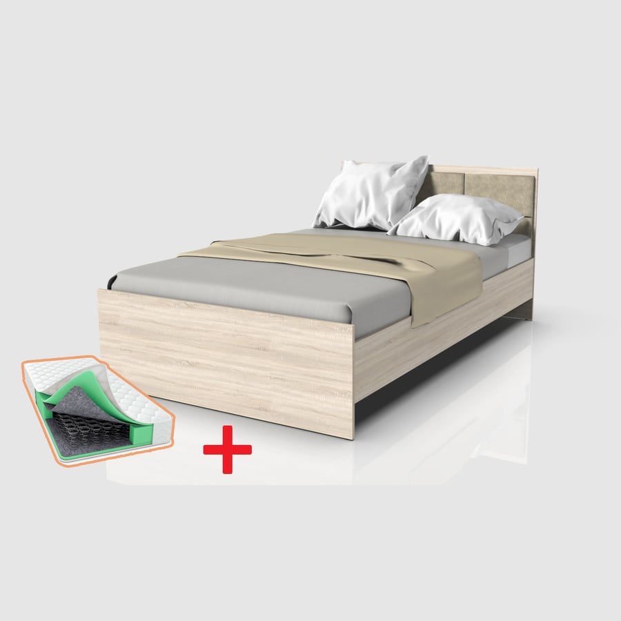 Кровать полутороспальная с матрасом Eco M12 Дуб 102 Comfort