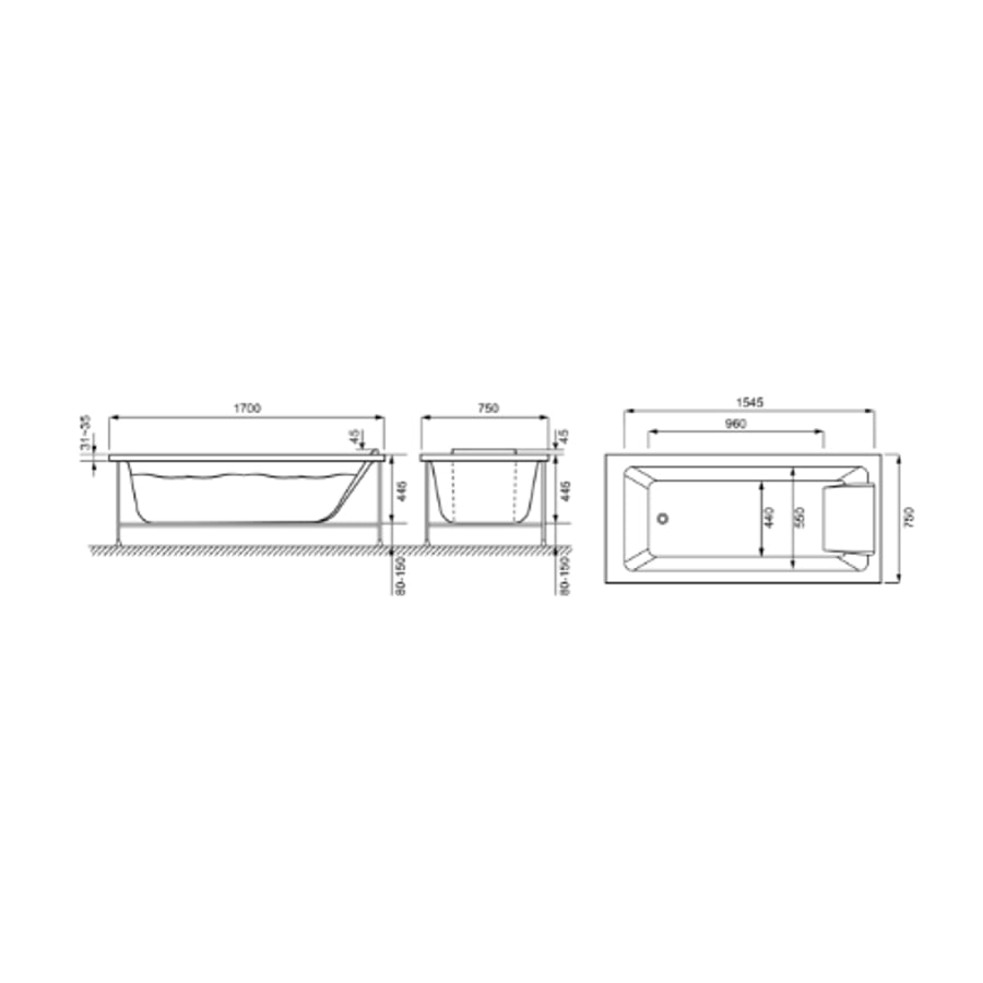 Ванна прямоугольная 170х75, акрил, белая Jacob Delafon Sofa E60515RU-01 2